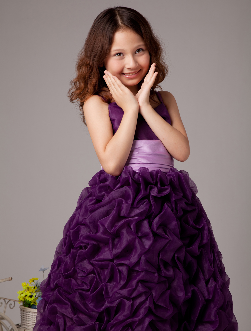 Grape Satin Organza Ball Gown Flower Girl Dress - Milanoo.com