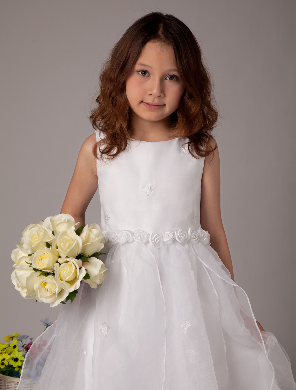 Sweet White Aline Satin First Communion Dress