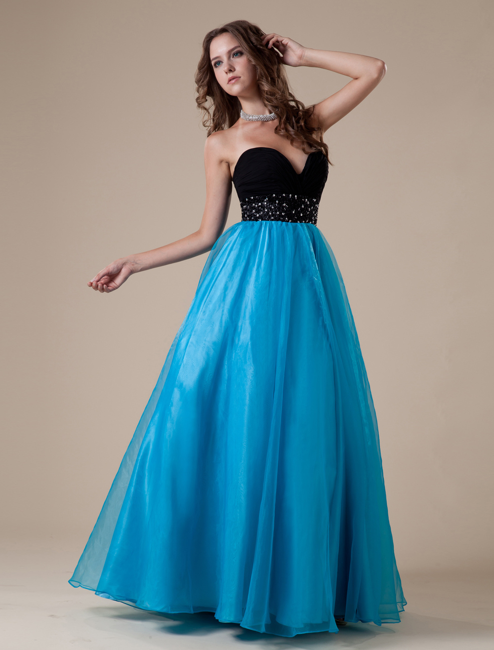 Blue Sweetheart Beading Organza Women's Prom Dress - Milanoo.com
