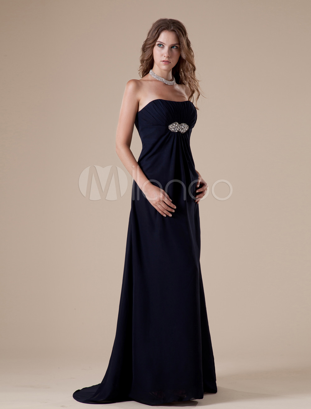 navy a line gown