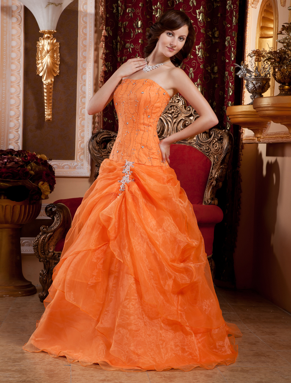 Ball Gown Orange Strapless Quinceanera Dress - Milanoo.com