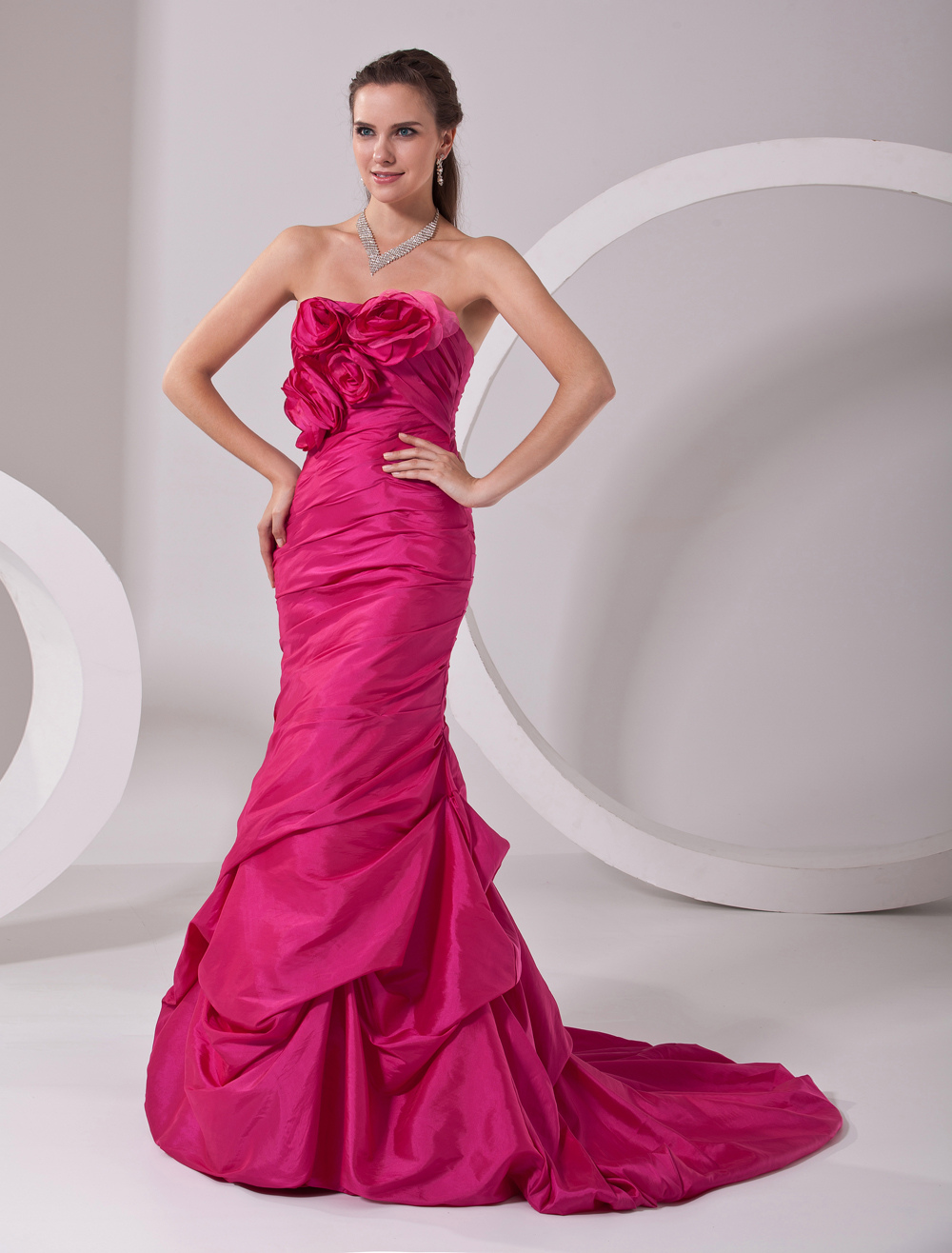 Amazing Fuchsia Taffeta A-line Sweetheart Sweep Evening Dress - Milanoo.com