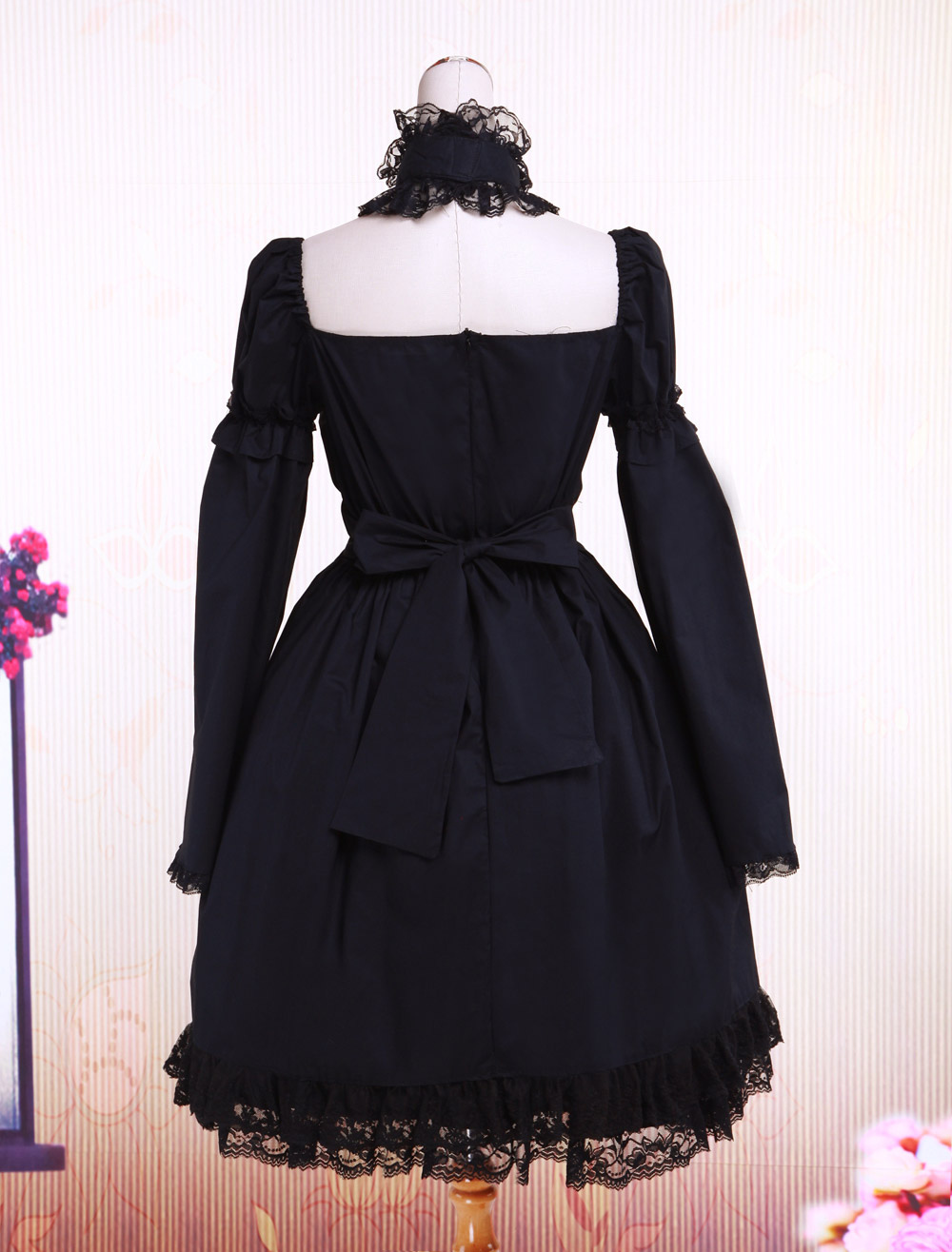 Cotton Black Lolita OP Dress Long Sleeves Lace Trim - Milanoo.com