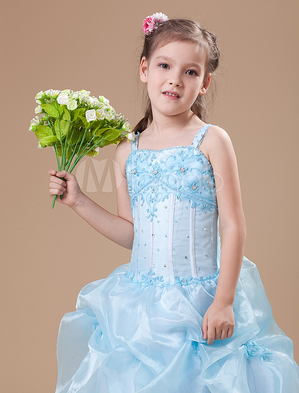Toddler's Pageant Dress Pastel Blue Floor Length Applique Ball Gown