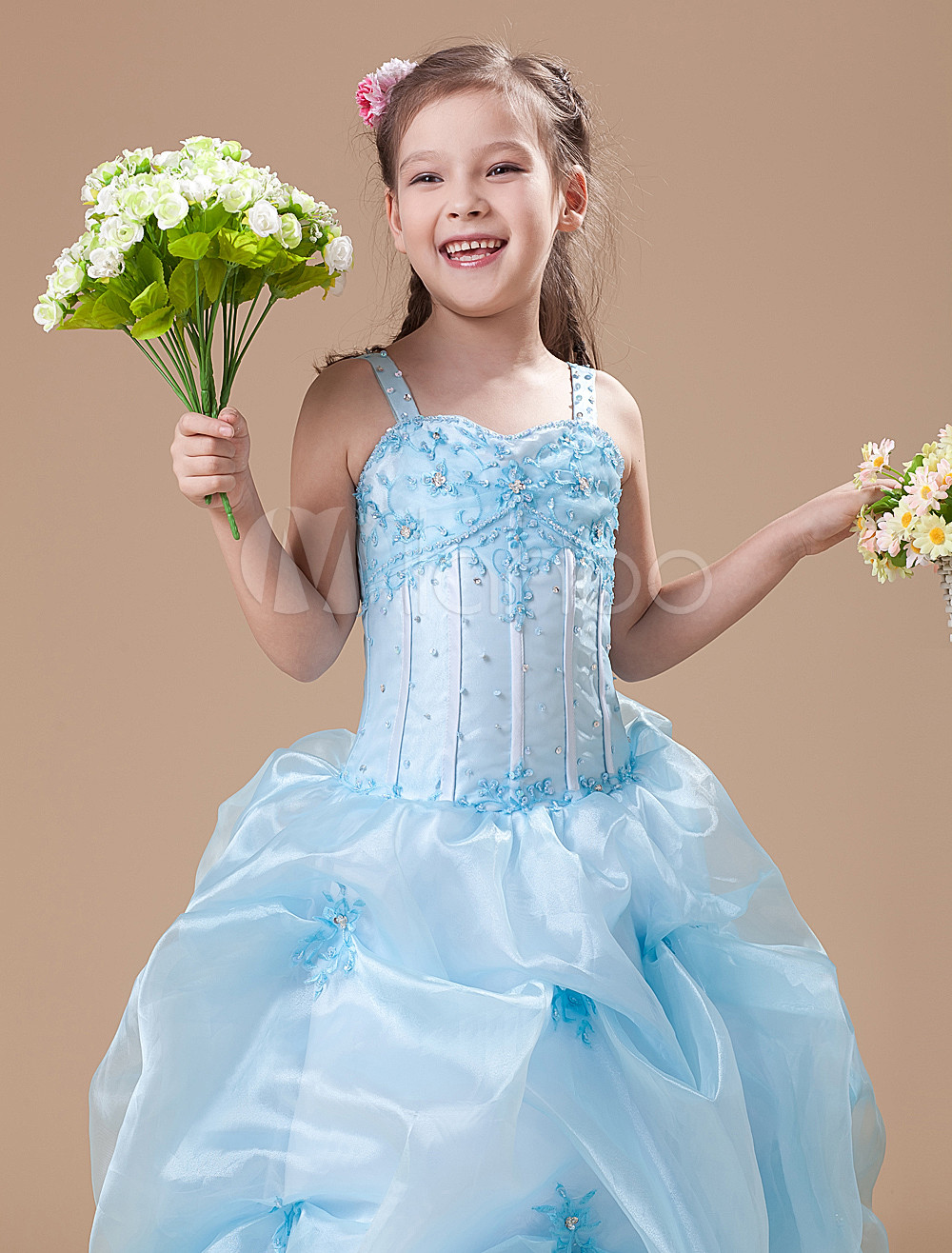 Toddler's Pageant Dress Pastel Blue Floor Length Applique Ball Gown
