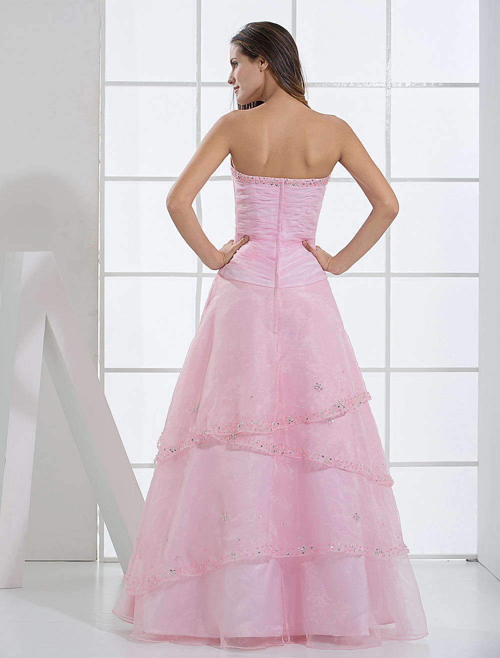 Pink Strapless Satin Organza Prom Dress/Homecoming Dress - Milanoo.com