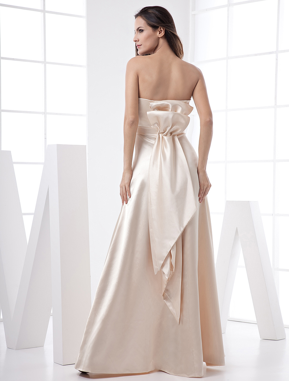 Classic Strapless Champagne Floor-Length A-line Evening Dress with ...