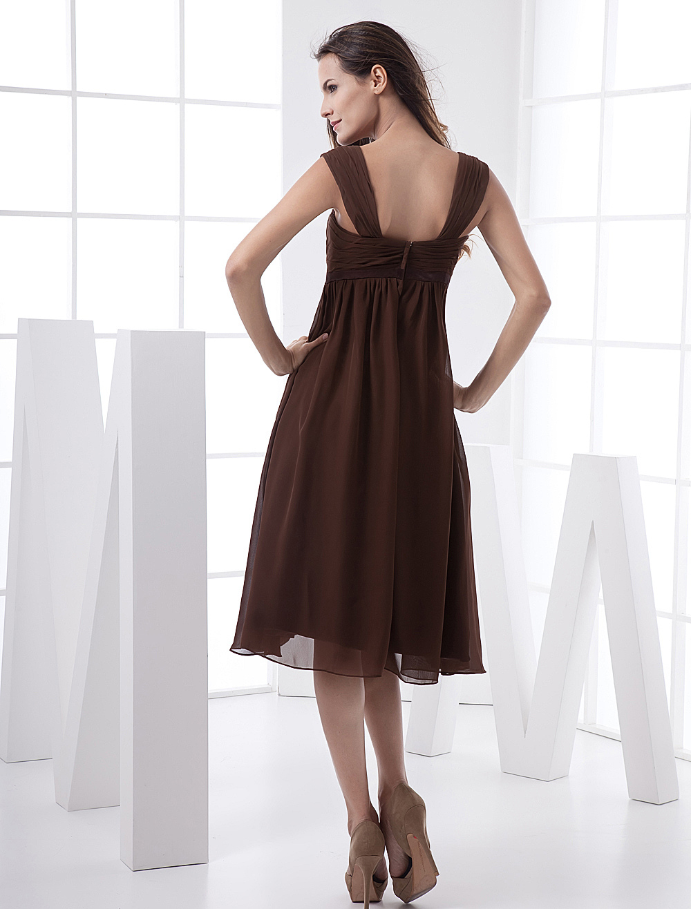 Knee-Length Empire Waist Cocktail Dress Wedding Guest Dress - Milanoo.com