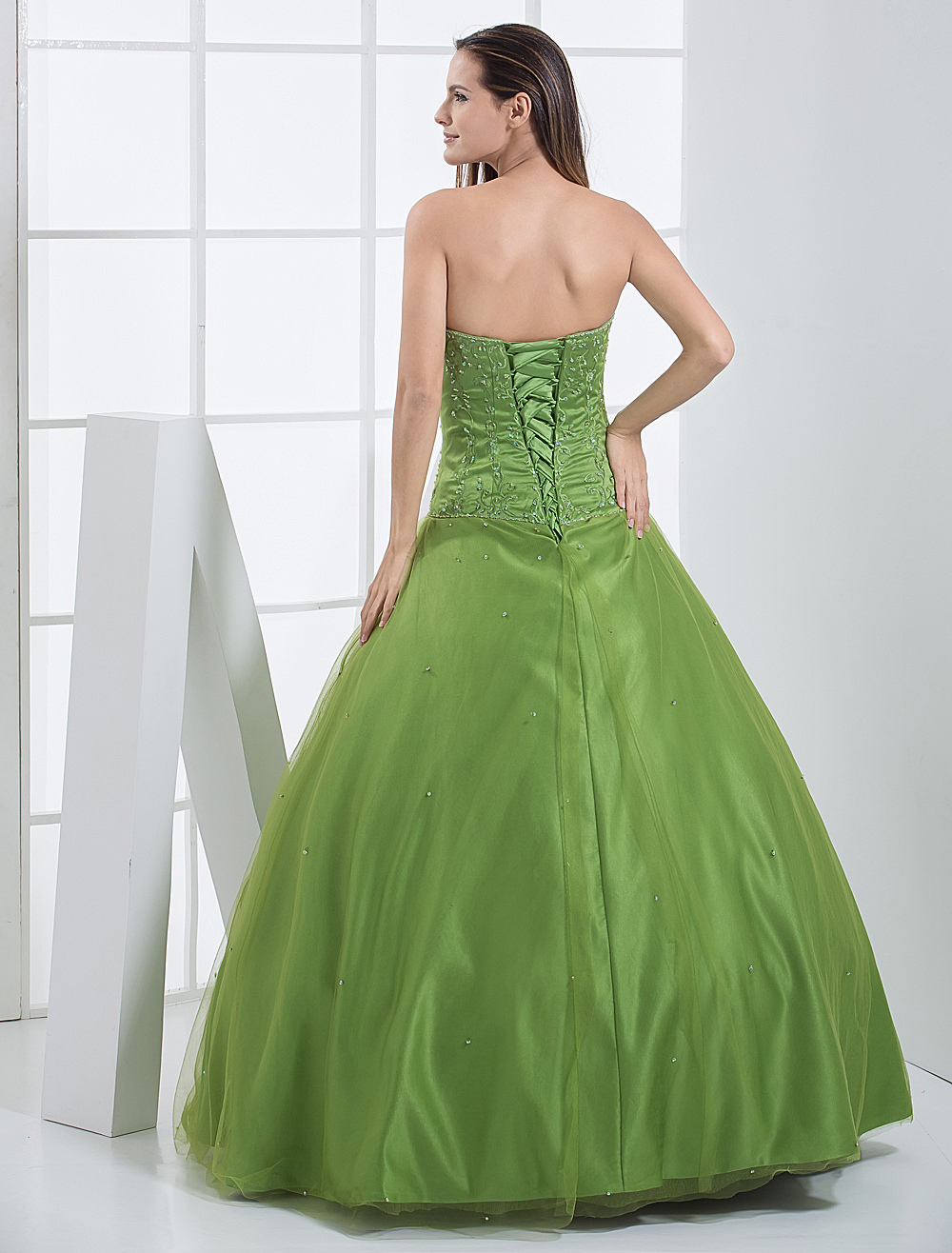 green strapless ball gown