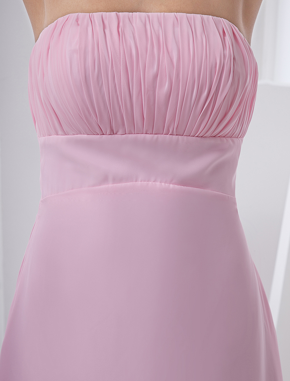 Pink Empire Waist Chiffon High Low Bridesmaid Dress