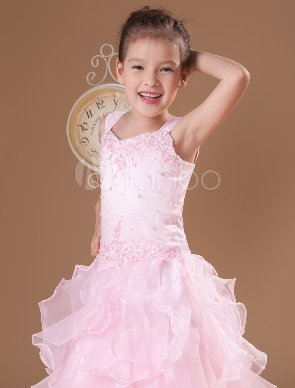 Romantic Pink Chiffon Sweet Heart Floor Length Little Girls Dress