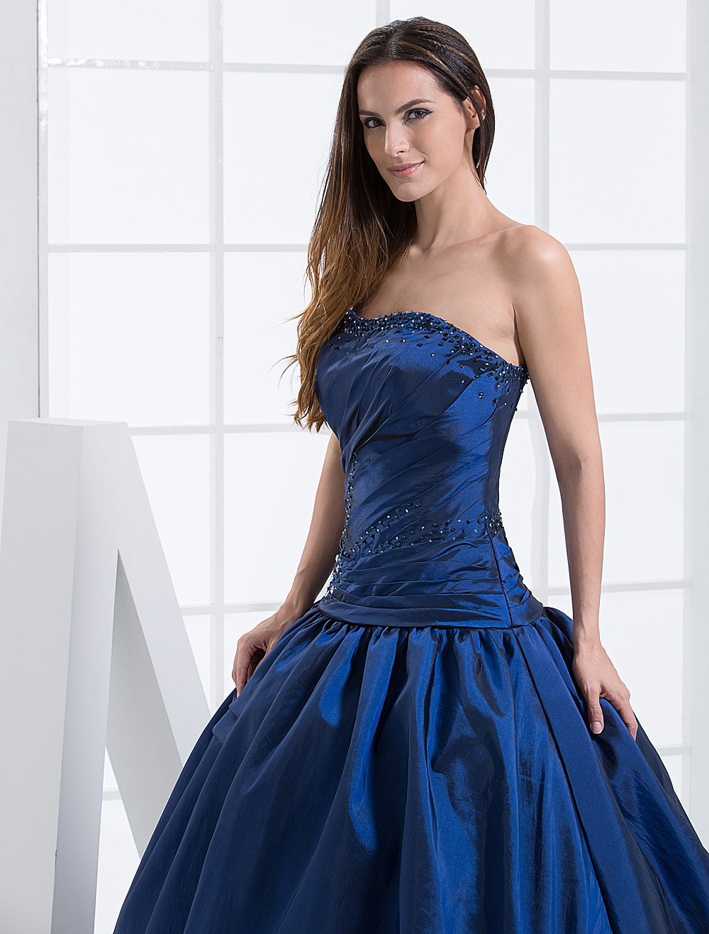 Royal Blue Strapless A-line Floor Length Taffeta Prom Dresses - Milanoo.com