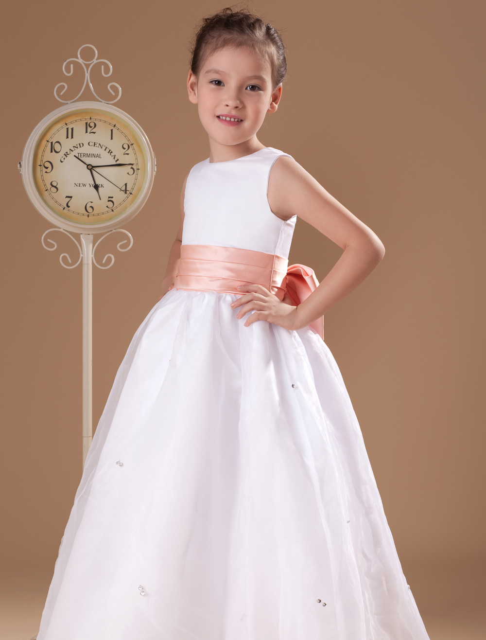 White Satin Princess Flower Girl Dress 7875