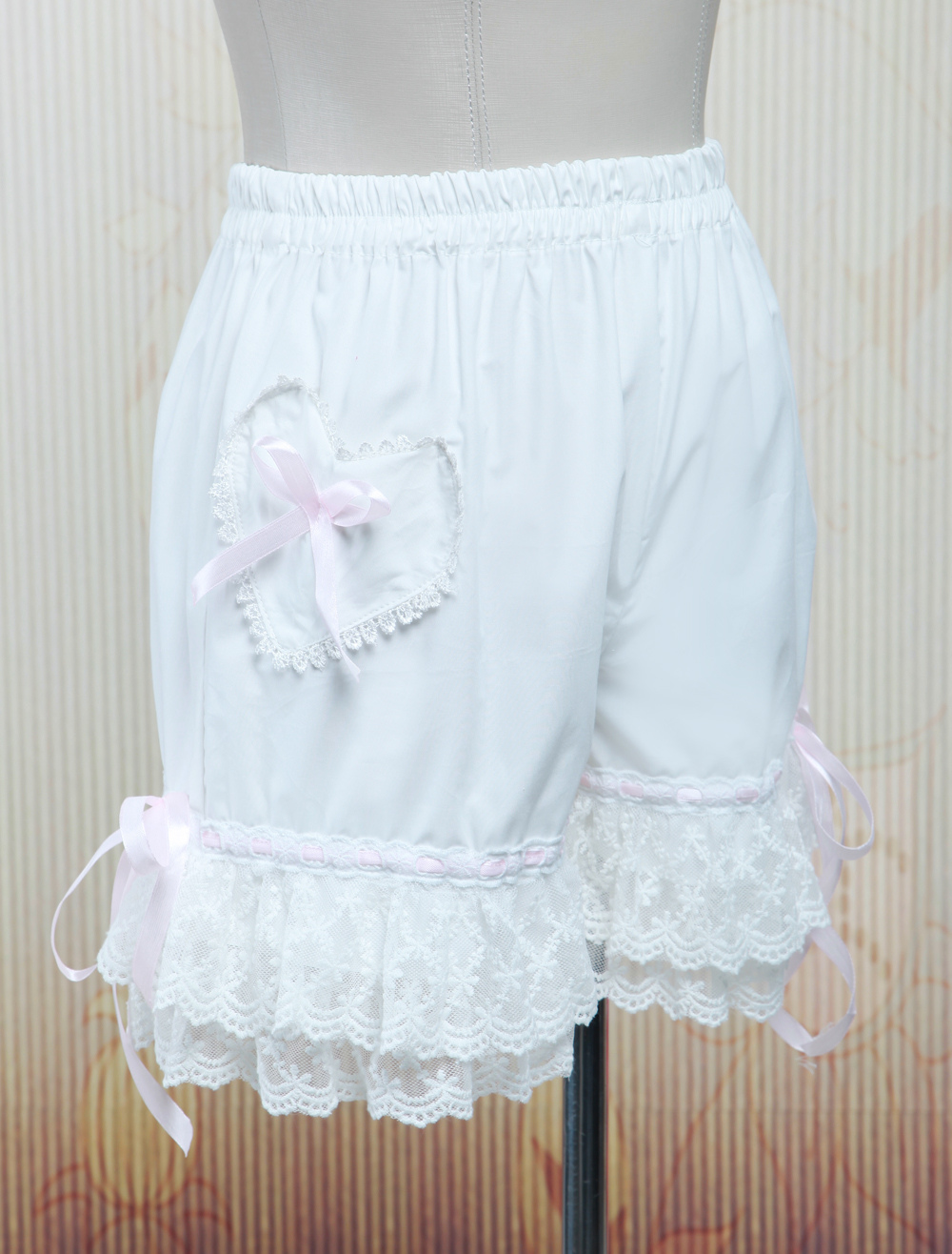 Lolita Bloomers White Cotton Lace Trim Heart Shape Pocket Bow Ribbon ...