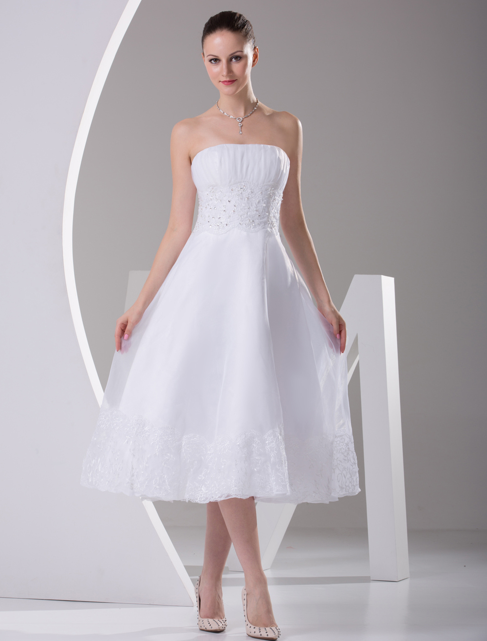 Strapless A-line Satin Mini Wedding Dress - Milanoo.com