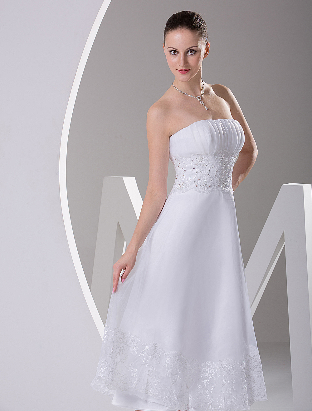 Simple Wedding Dresses White Strapless A Line Satin Short Wedding ...