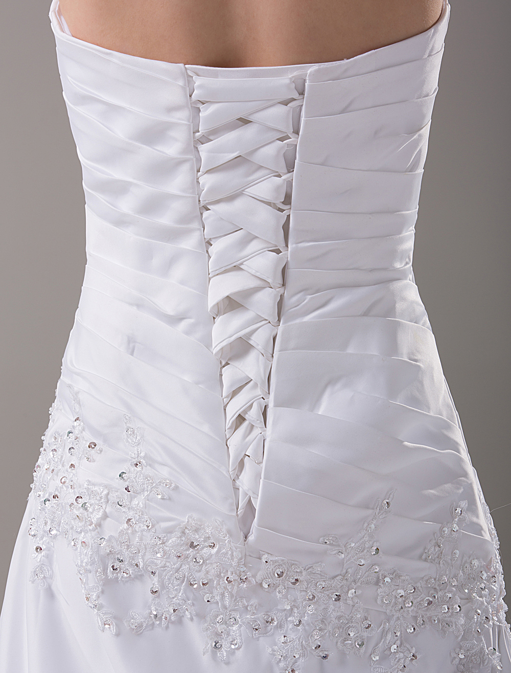 Sheath Strapless Beaded Embroidery Satin Wedding Dress - Milanoo.com