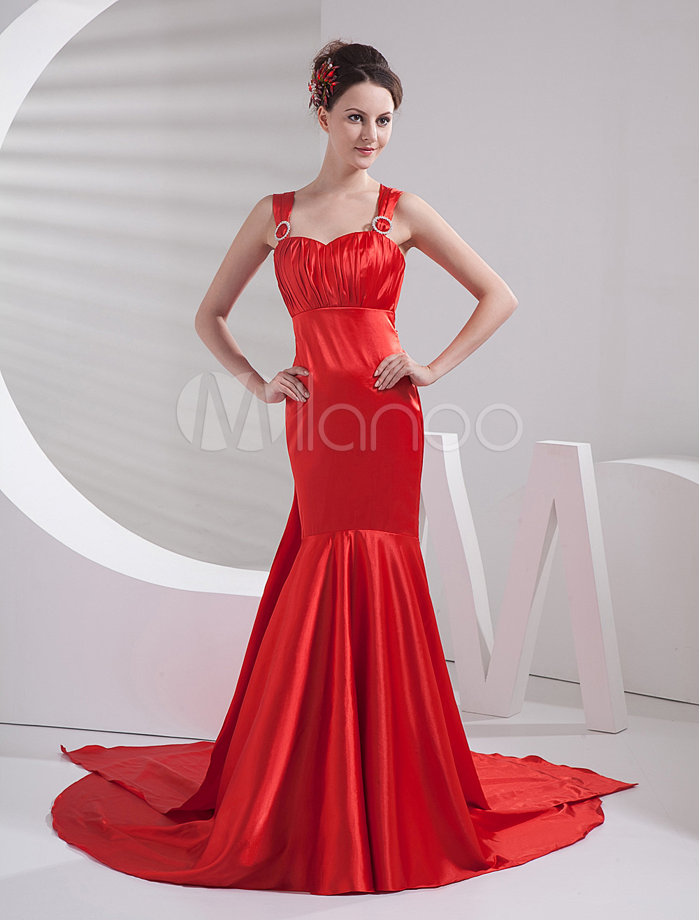 Elegant Red Mermaid Trumpet Empire Waist Evening Dress - Milanoo.com