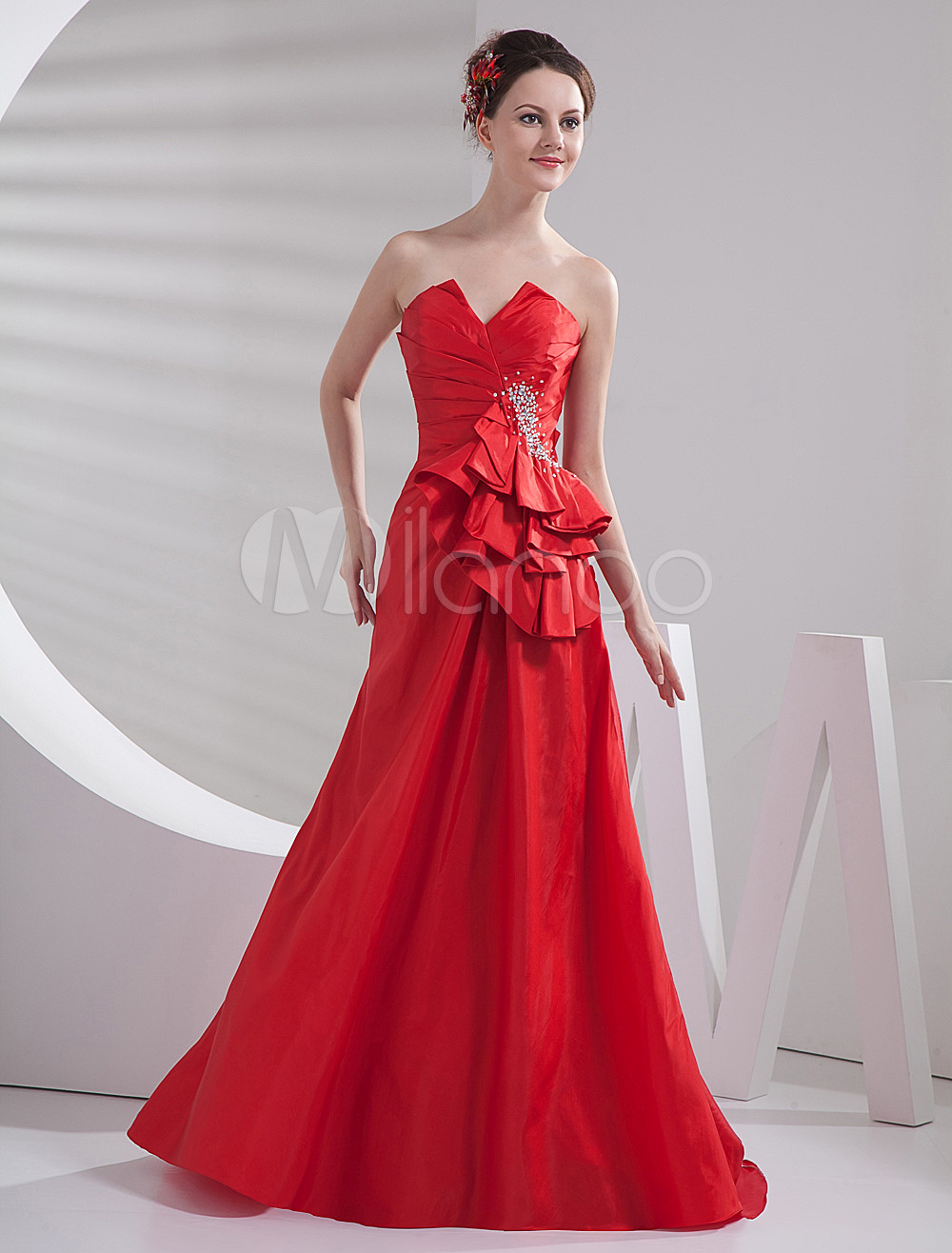 Gorgeous Red Taffeta Strapless A-line Prom Dress - Milanoo.com