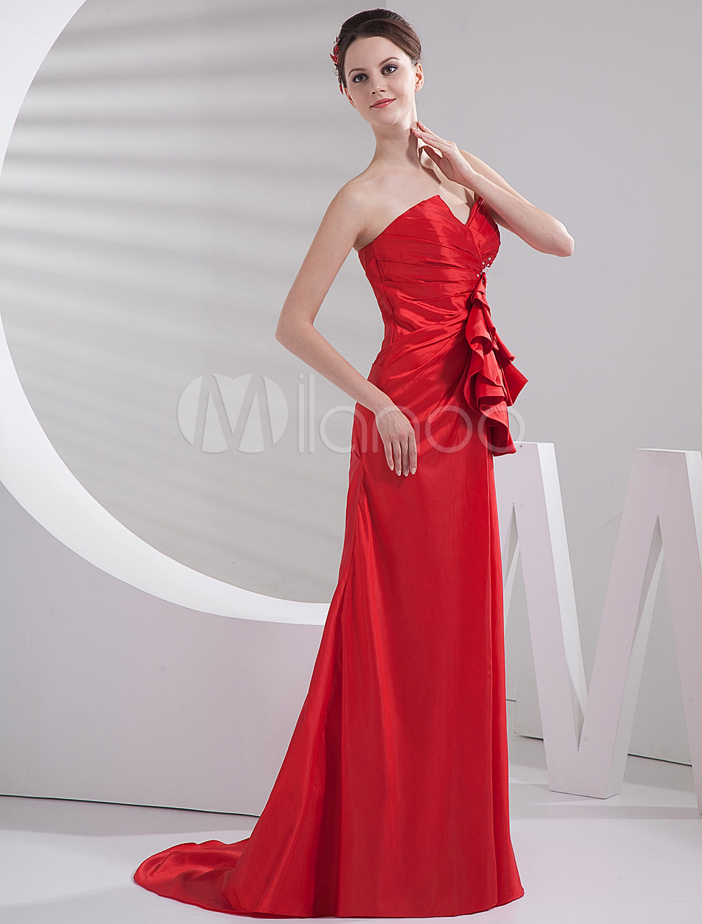 Gorgeous Red Taffeta Strapless A-line Prom Dress - Milanoo.com