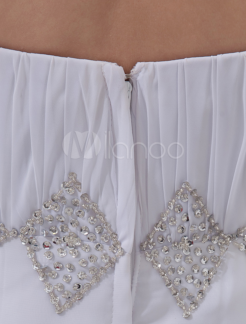 Exquisite White Satin And Chiffon Strapless Empire Waist Wedding Dress 6016