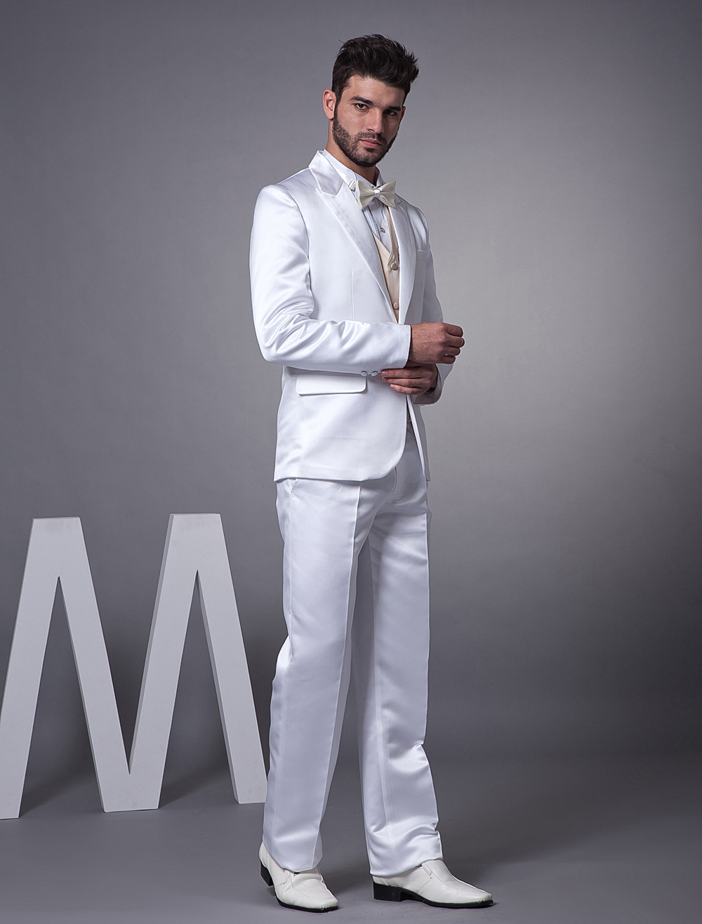 Best White Single Breasted Button Lapel Worsted Groom Wedding Tuxedo ...