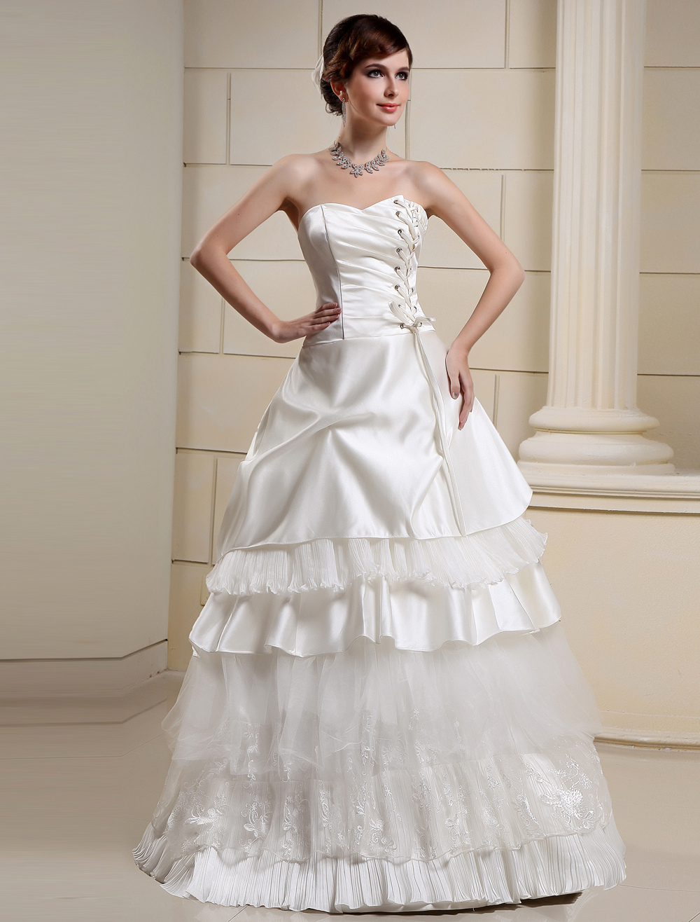 Princess Ball Gown Wedding Dresses Strapless Tiered Ivory Satin Bridal Princess Ball Gown Wedding Dresses Strapless Tiered Ivory Satin Bridal