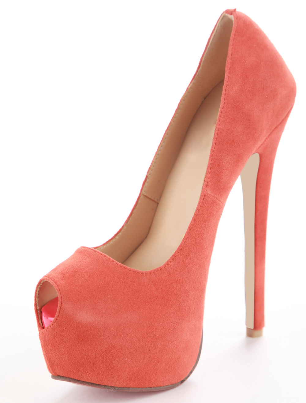 Orange Platform Sheepskin Womens Peep Toe Shoes