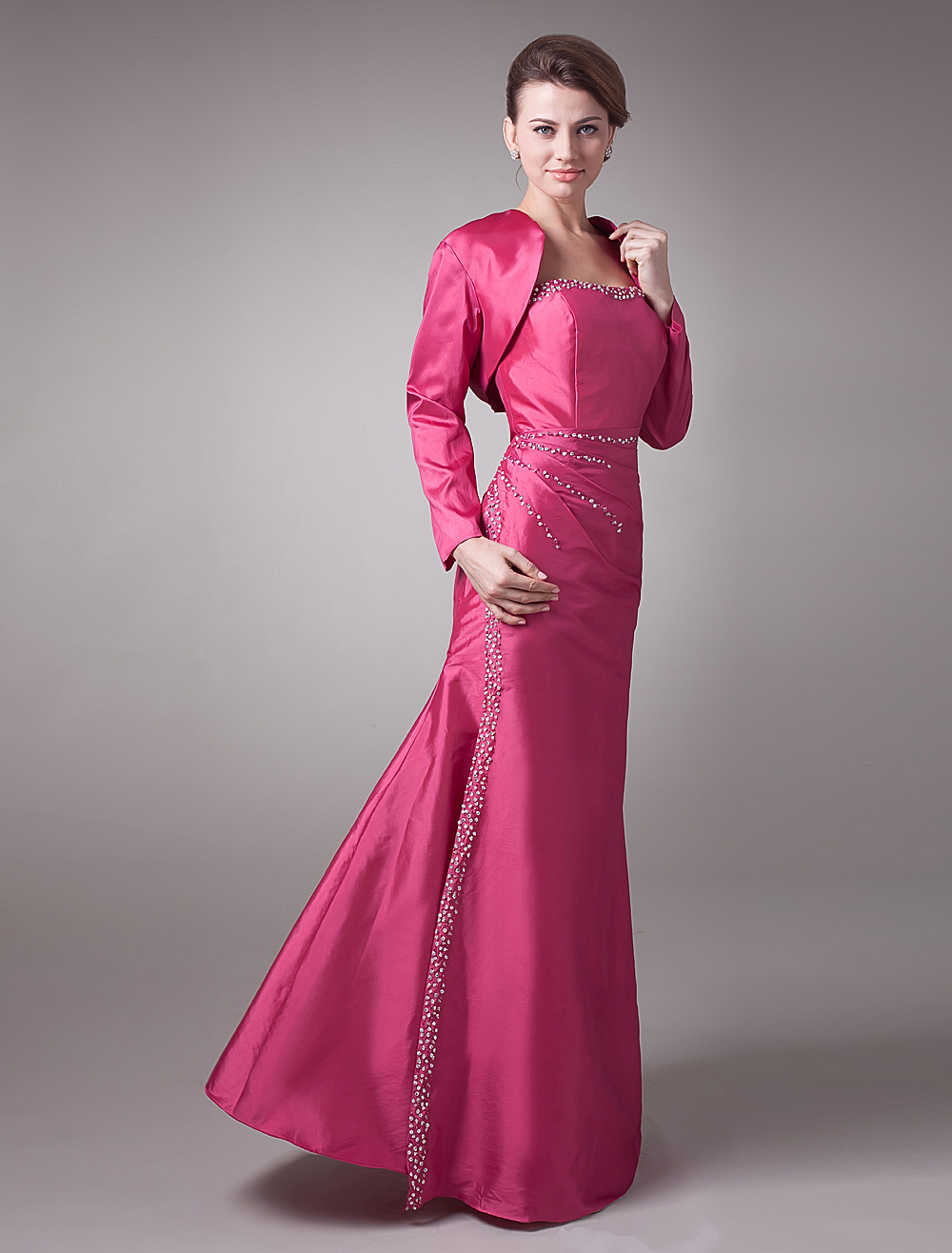 long sleeve taffeta gown