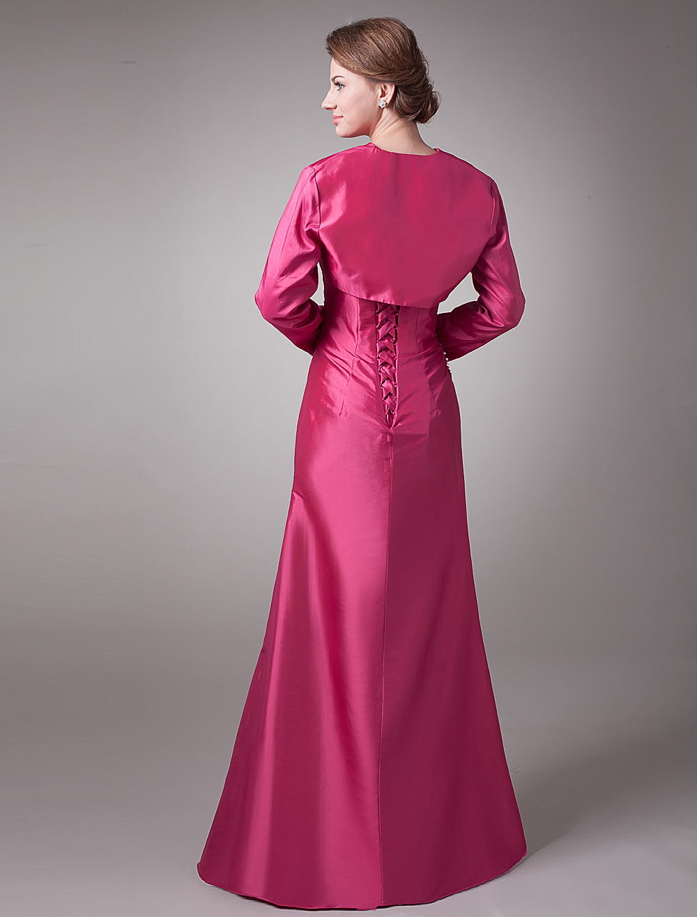 long sleeve taffeta gown