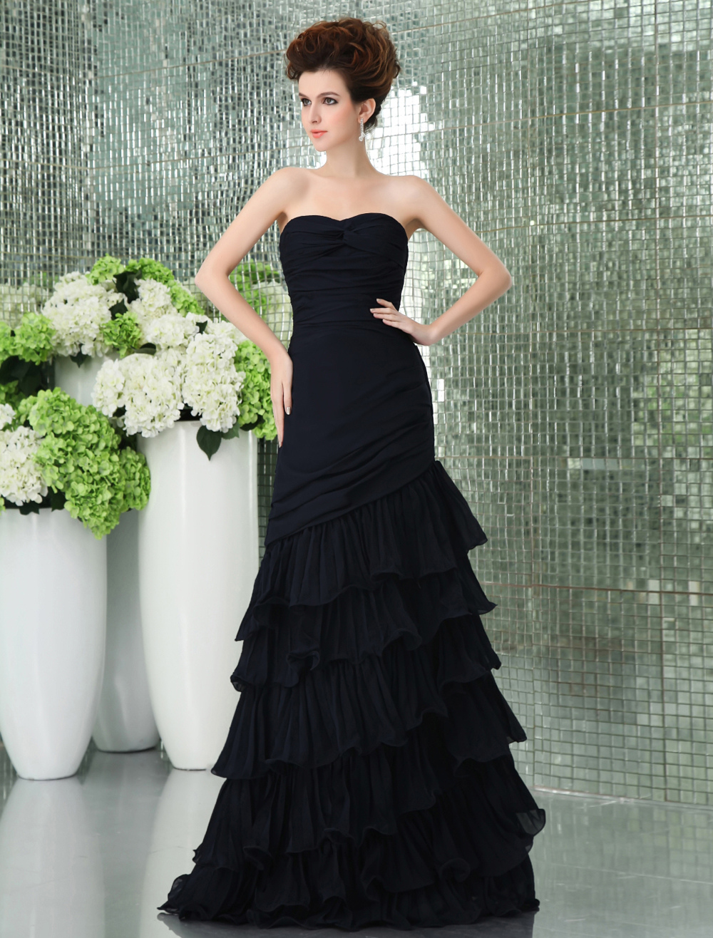 navy blue floor length gown