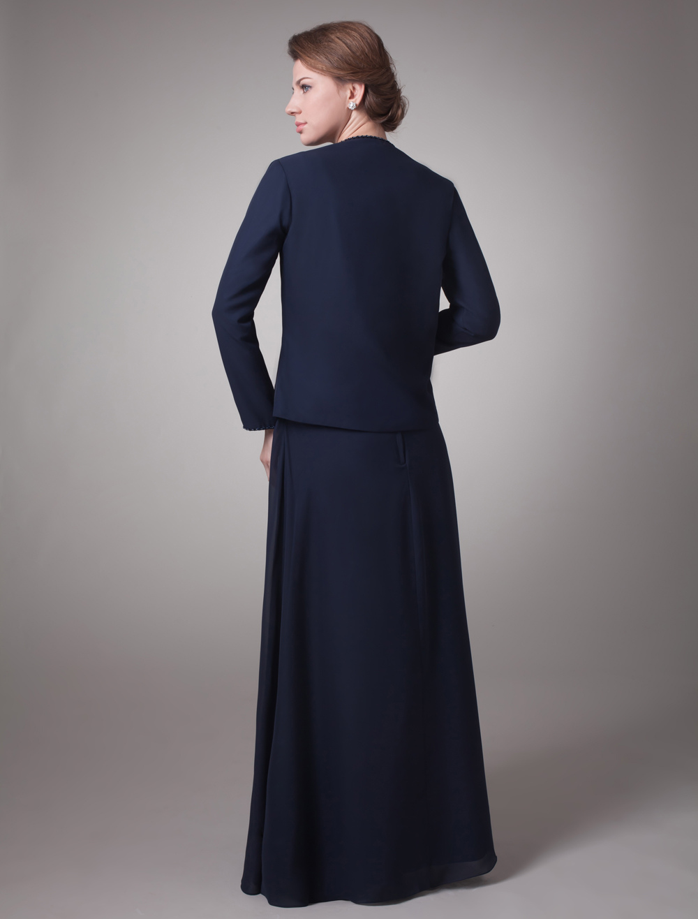 Two-Piece Dark Navy Satin Mother Of Bride And Groom Dress - Milanoo.com