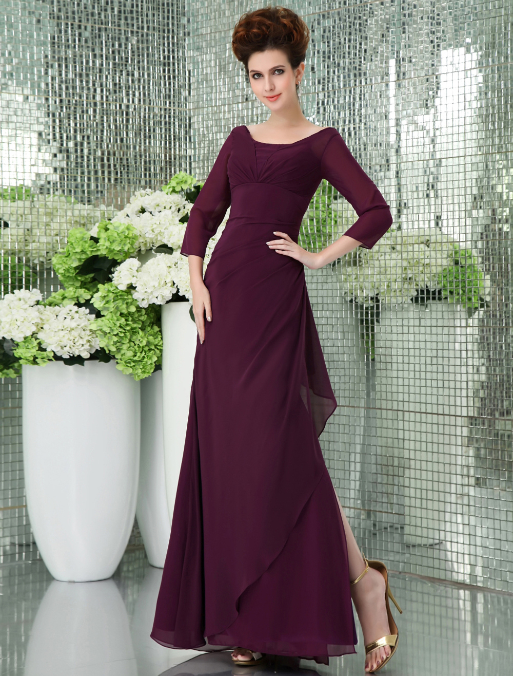 Vintage Grape Purple Chiffon Spaghetti Strap Floor Length Prom Dress