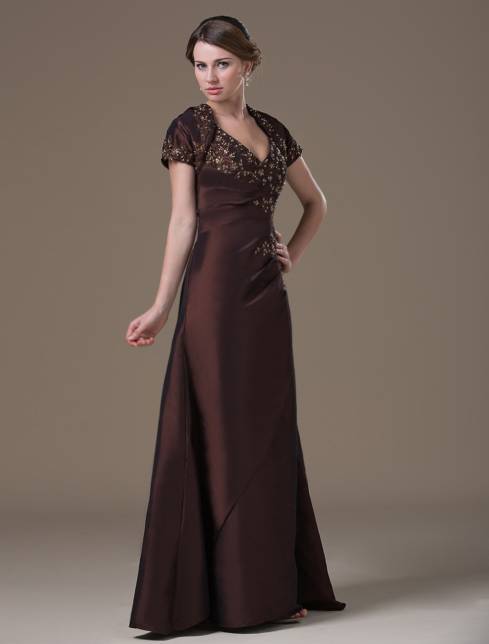 Chocolate A-line Backless Taffeta Fashion Dress For Mother of the Bride ...