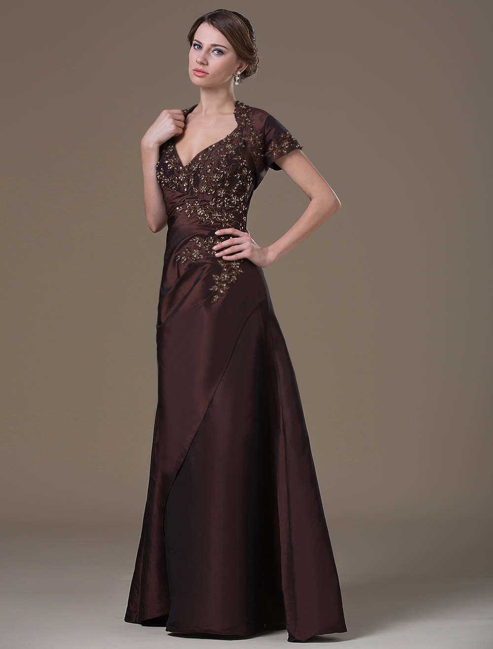 Chocolate A-line Backless Taffeta Fashion Dress For Mother of the Bride ...