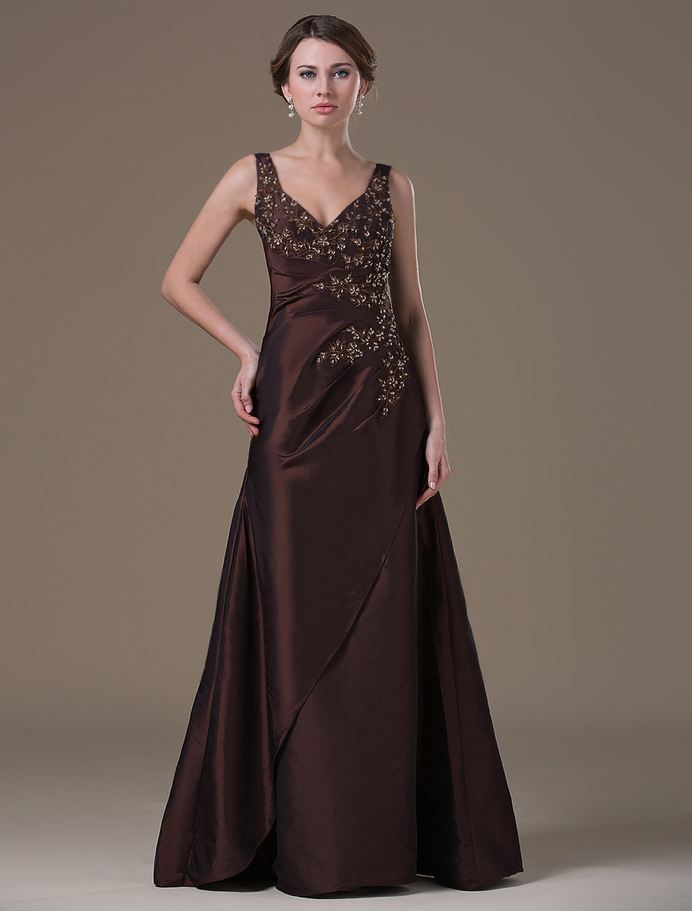 Chocolate Aline Backless Taffeta Fashion Dress For Mother of the Bride