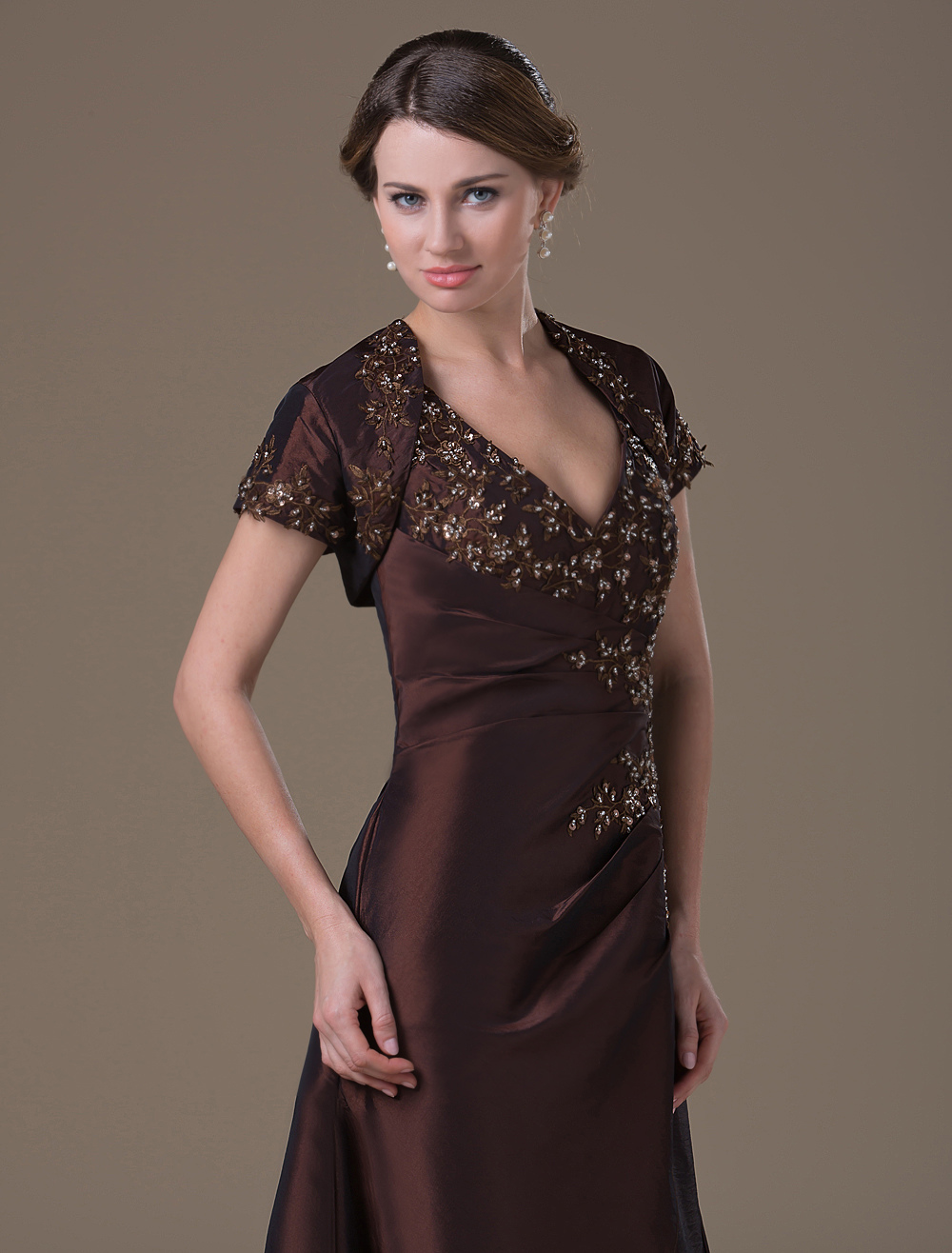 Chocolate Aline Backless Taffeta Fashion Dress For Mother of the Bride