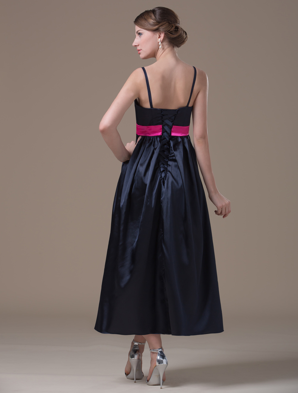 Aline Black Elastic Woven Satin Maternity Bridesmaid Dress with