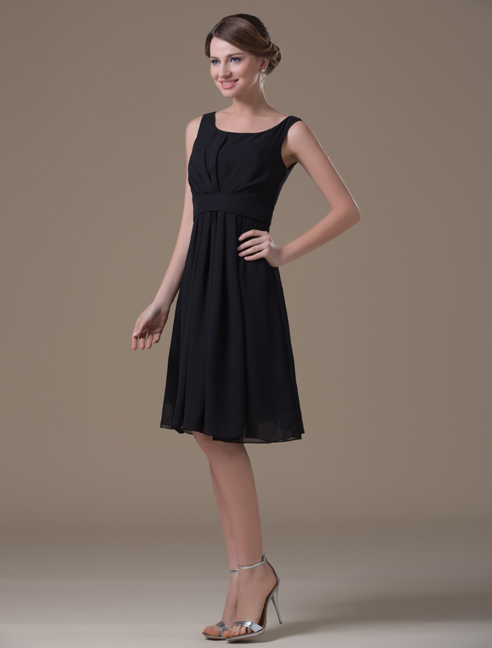 Black Chiffon Tea Length Maternity Bridesmaid Dress - Milanoo.com