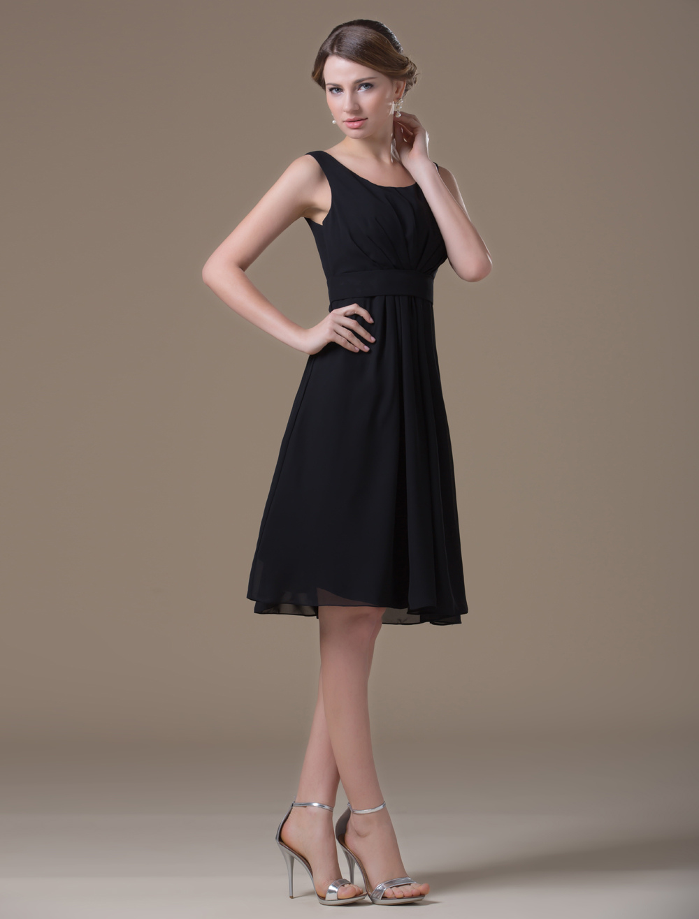 Black Chiffon Tea Length Maternity Bridesmaid Dress - Milanoo.com