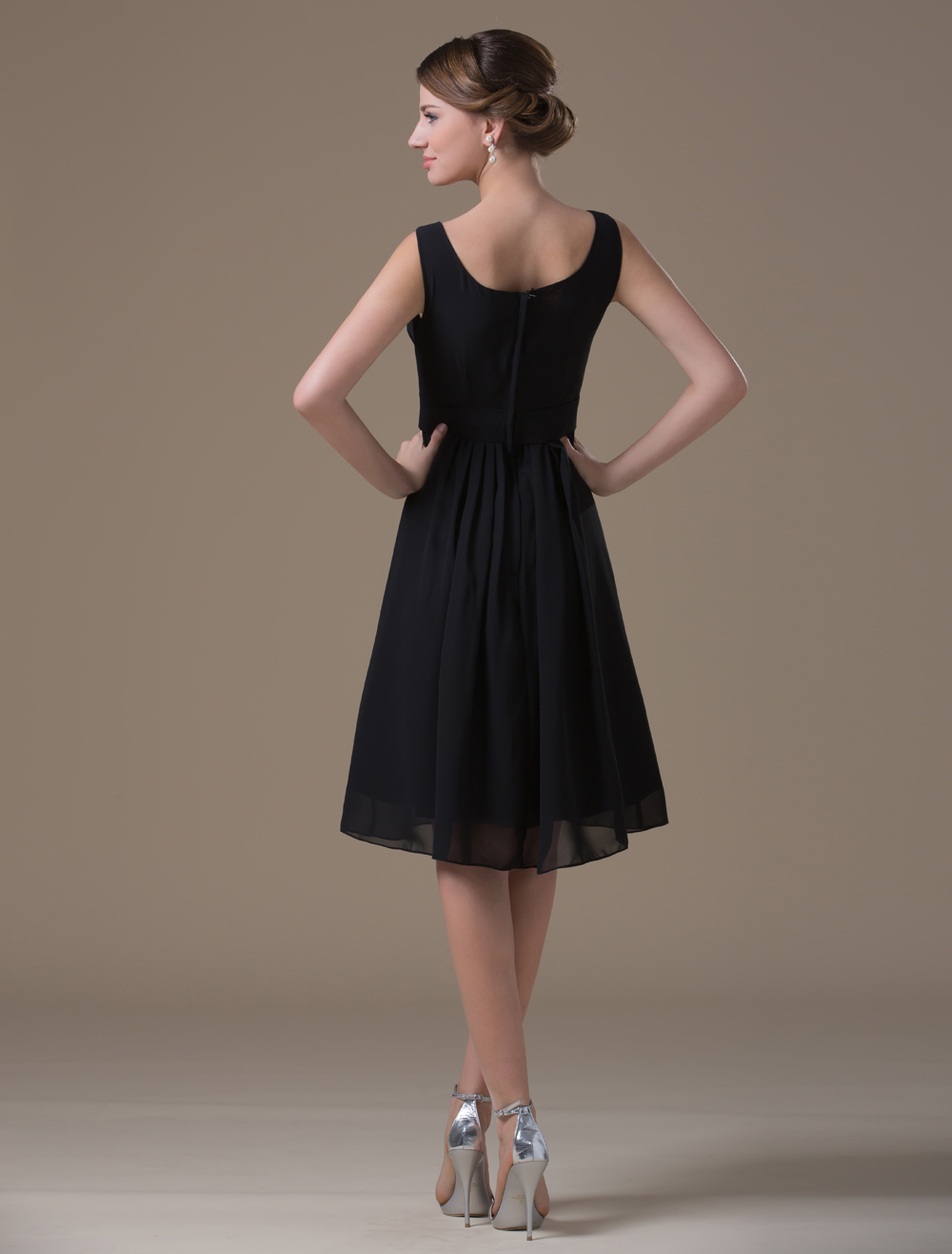 Black Chiffon Tea Length Maternity Bridesmaid Dress