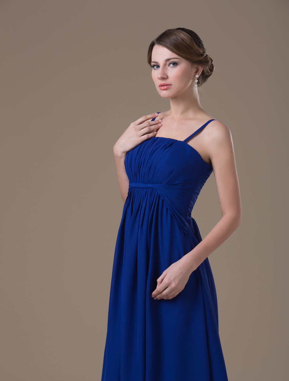 Strapless Bridesmaid Dress Royal Blue Backless Chiffon Dress 8134