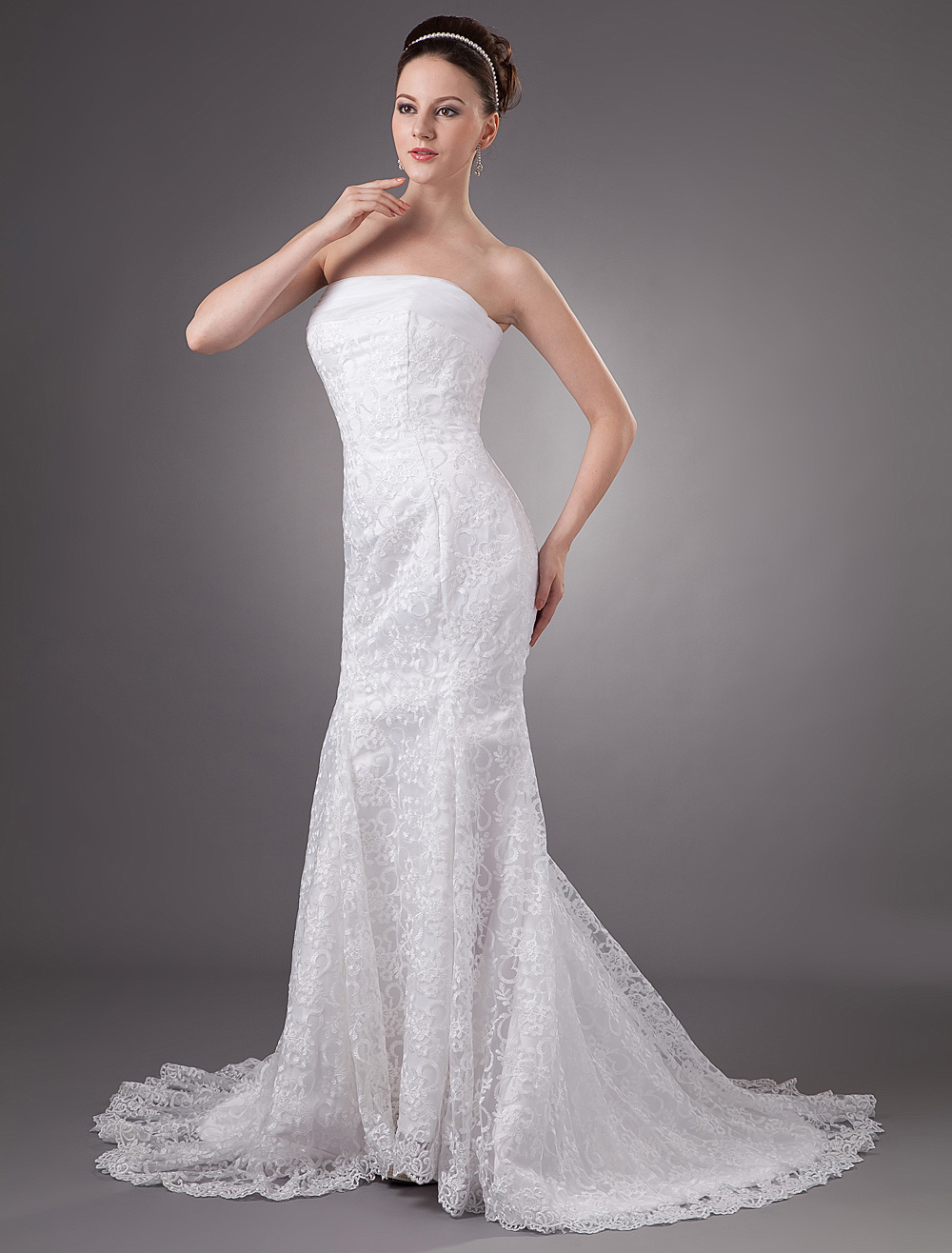 White Lace Beautiful Strapless Mermaid Trumpet Wedding Dress - Milanoo.com