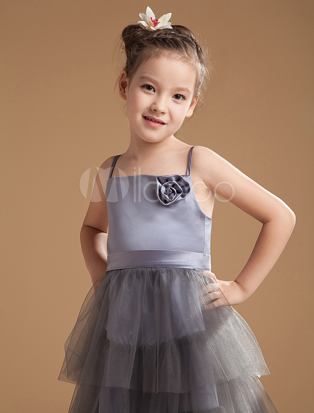 Retail Tiered Flower Girl Dress Champagne Ivory Red Pink Dress Princess Flower Girls Elegant 