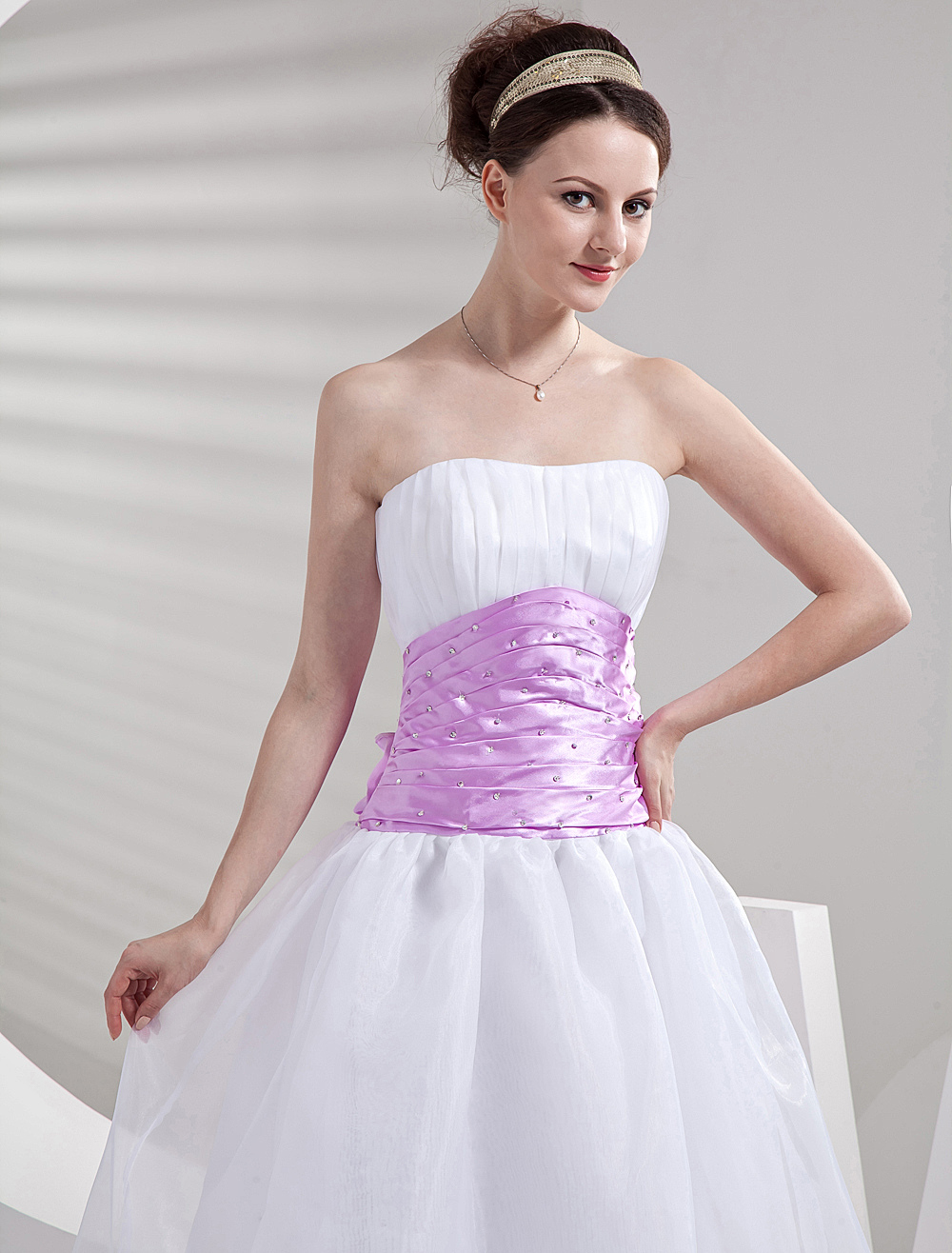 Cute White Strapless Pink Sash Beaded Cocktail Dress