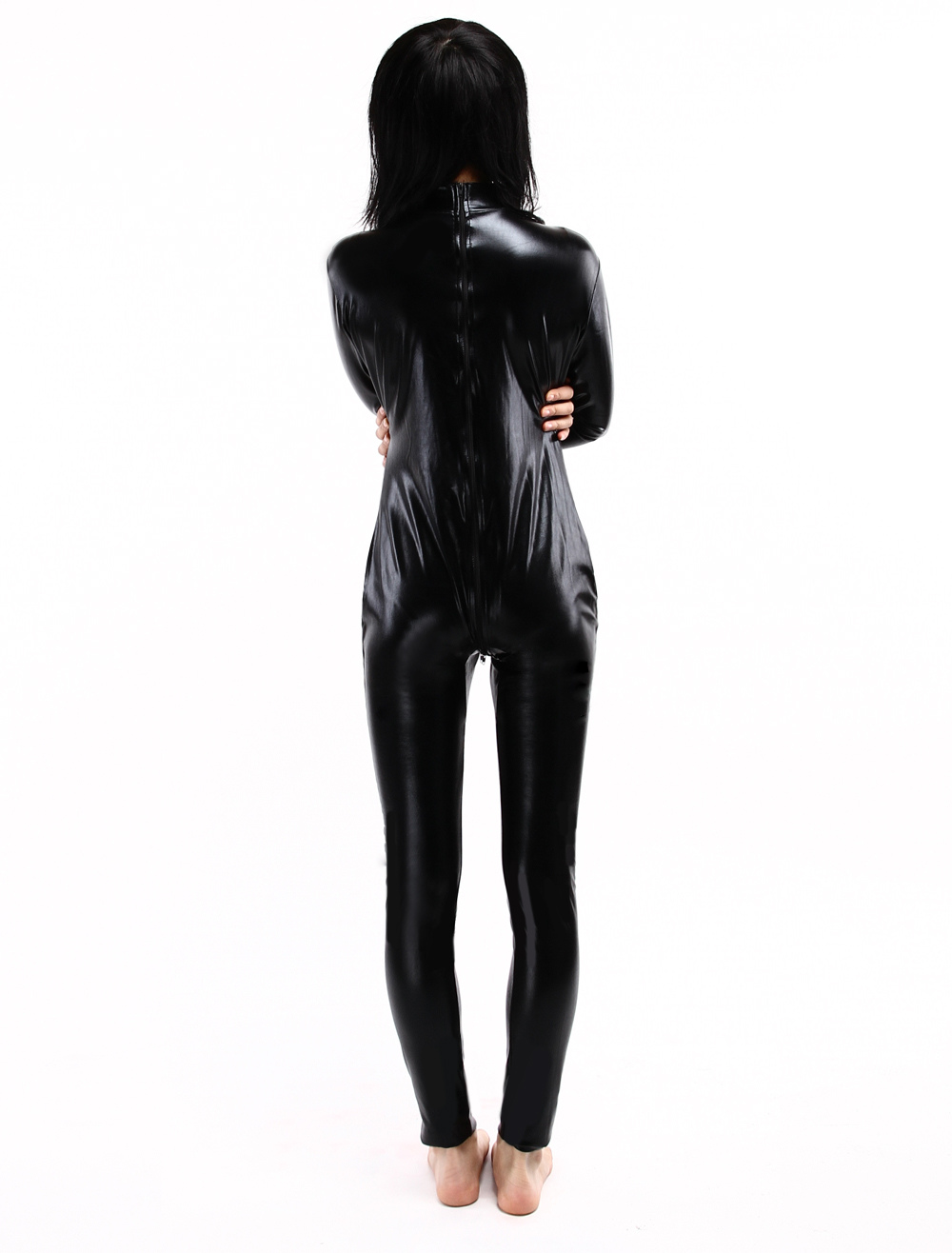 Halloween Morph Suit Black Shiny Metallic Catsuit 6733