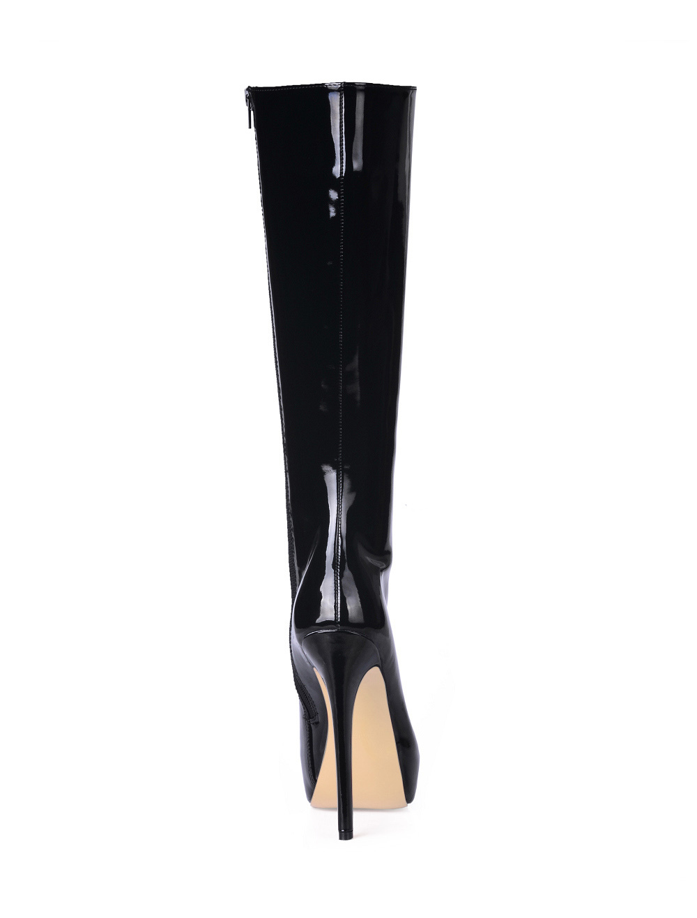 Black Knee High Boots Women Platform Patent Leather High Heel Booties ...