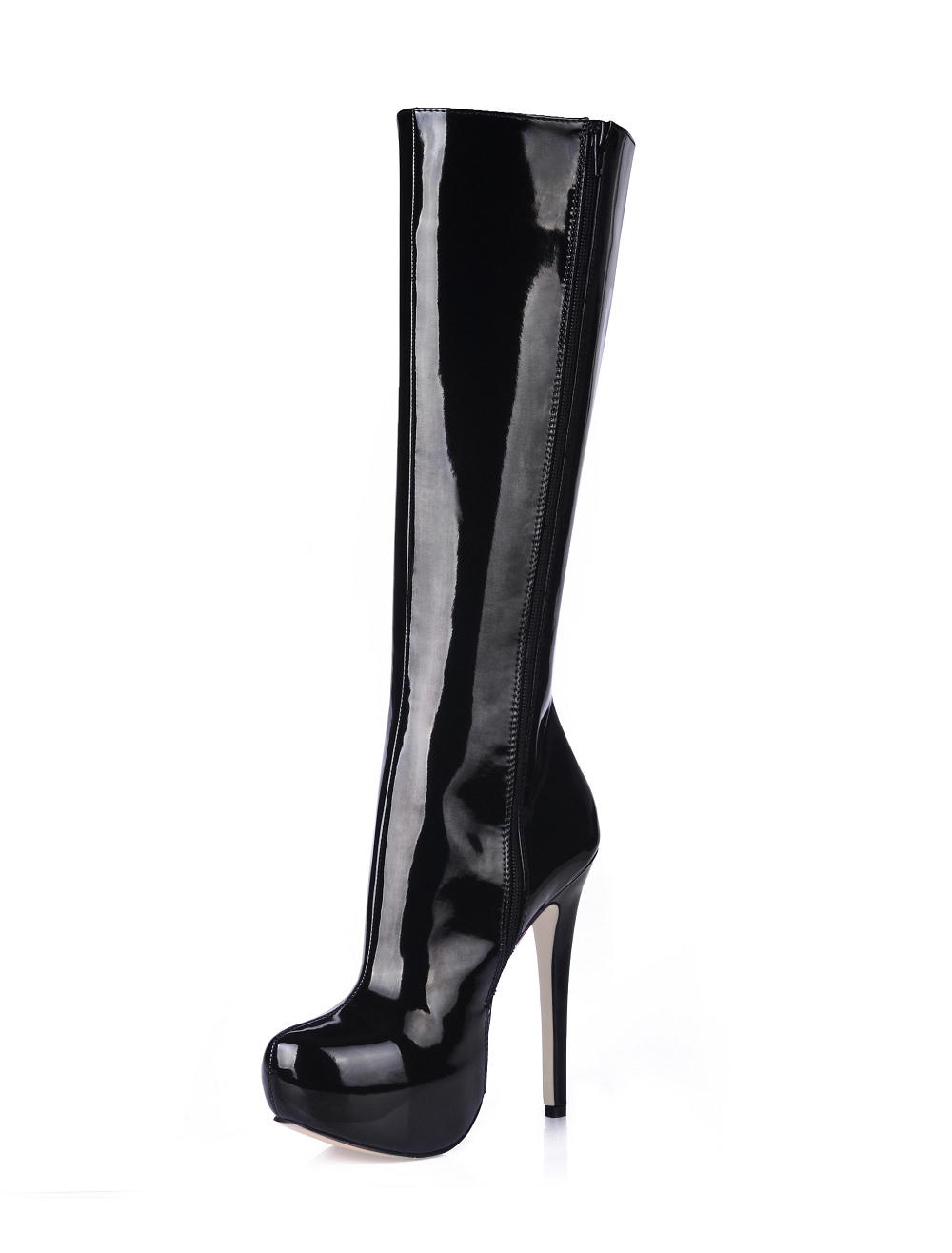 Black Knee High Boots Women Platform Patent Leather High Heel Booties