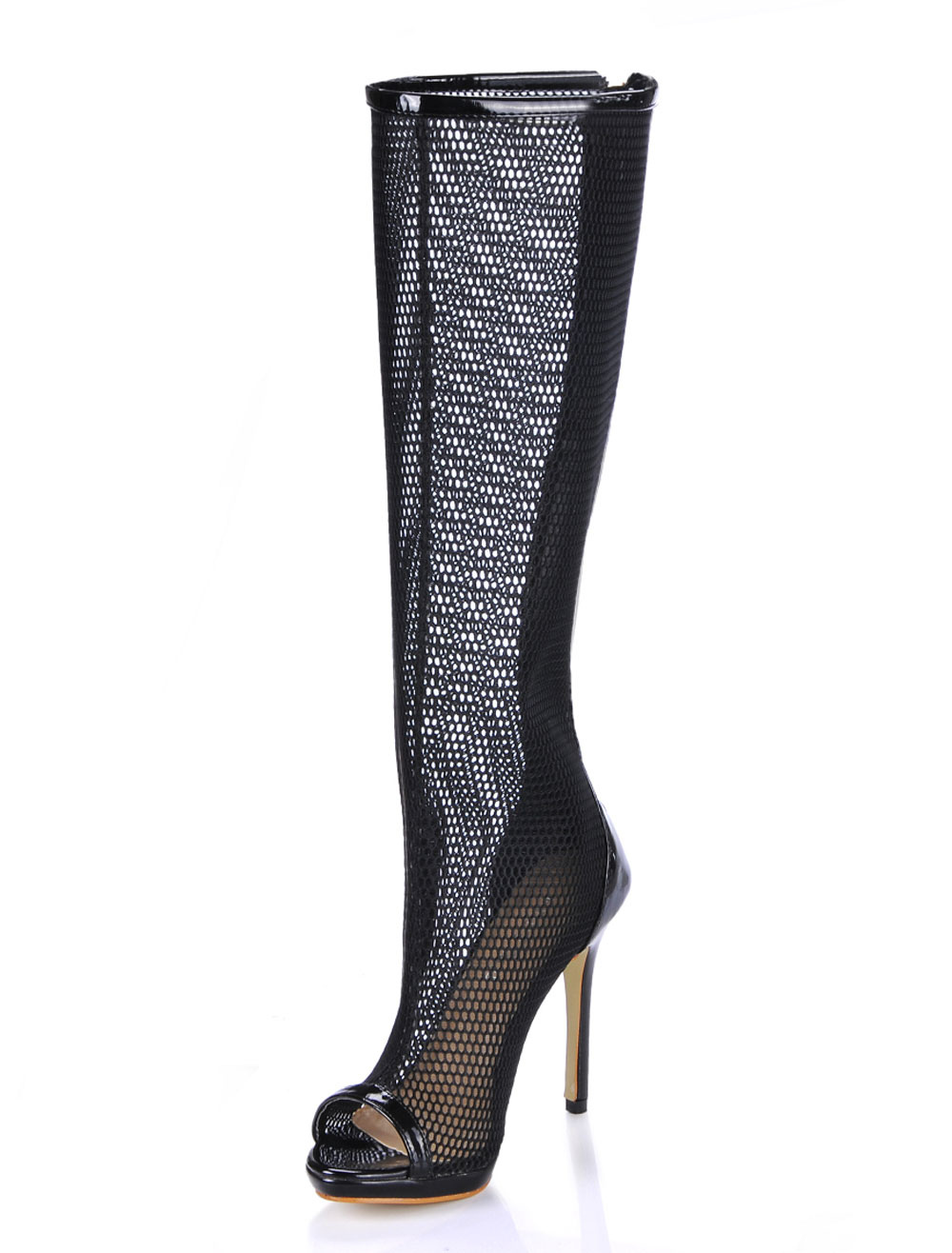 Black Leather Knee Length Boots - Milanoo.com