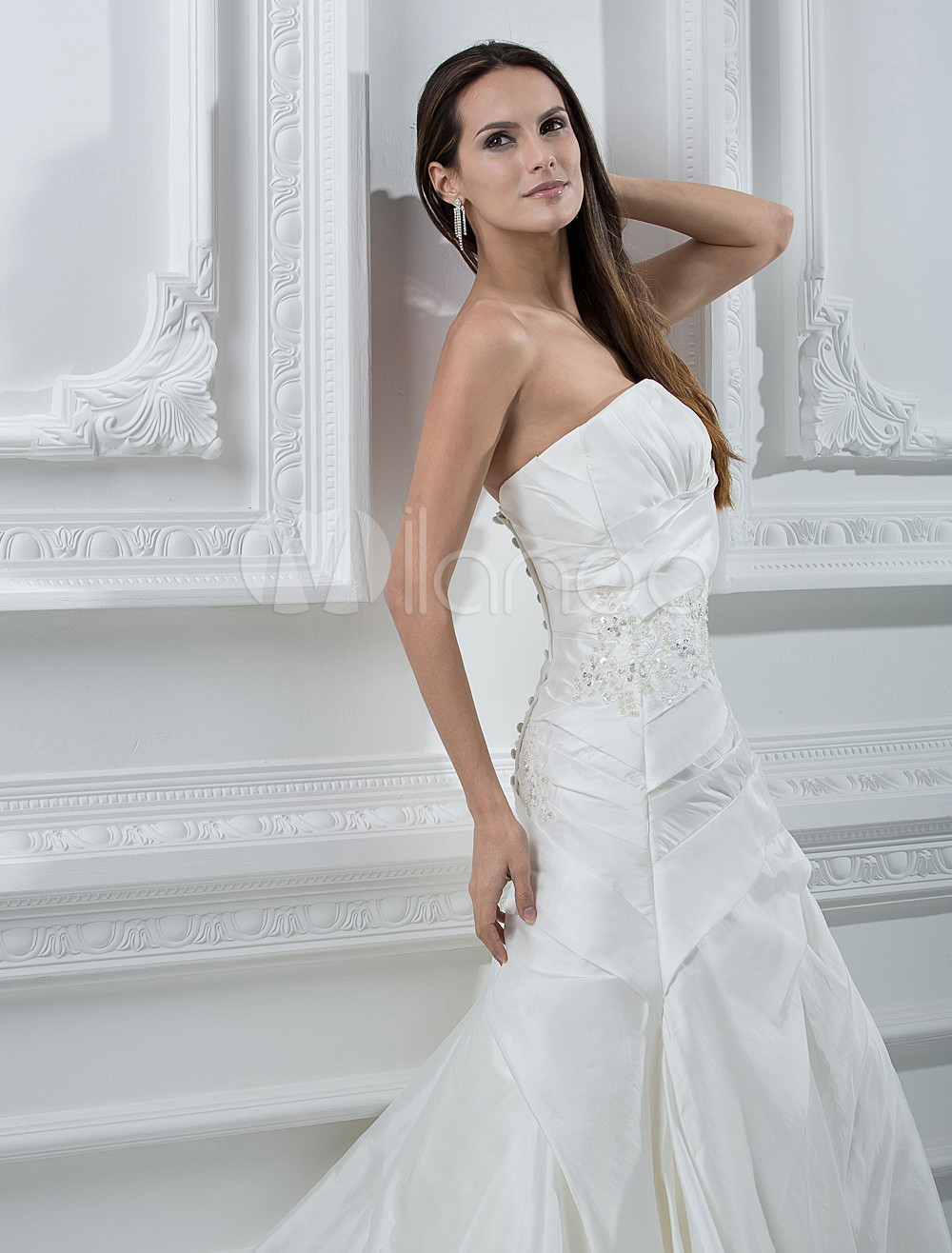 A-line Strapless Beading Embroidery Taffeta Wedding Dress - Milanoo.com